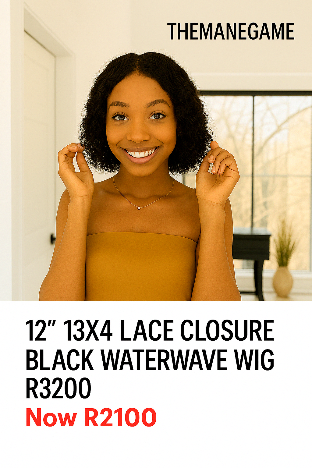 12 inch Water Wave Natural Black Brazilian Human Hair Wig