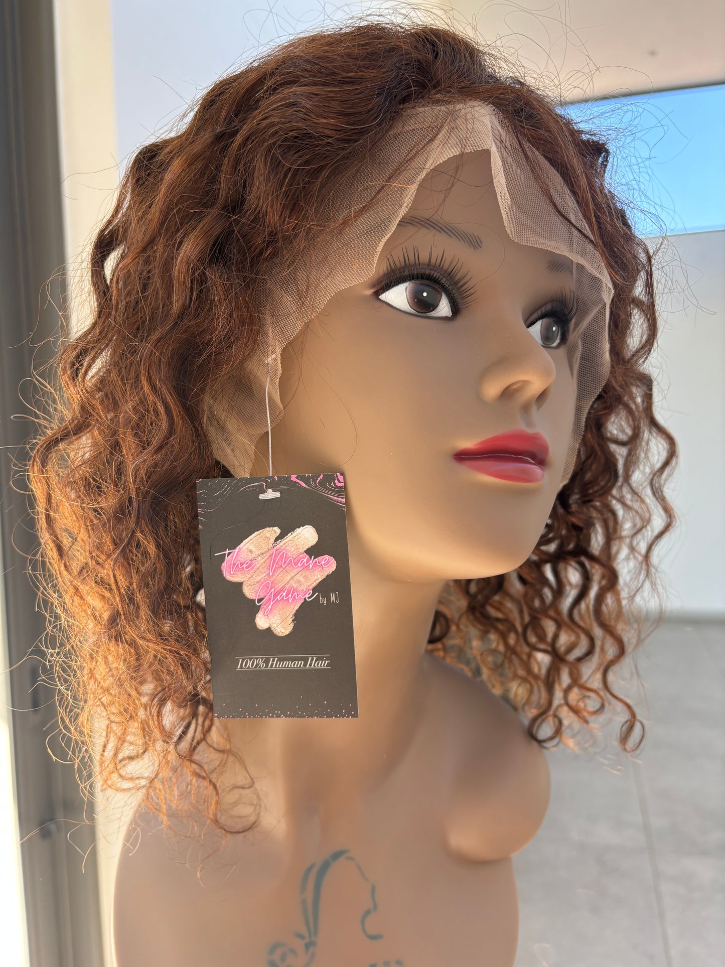 10 inch Water Wave Brown Brazilian Remy Grade Human Hair Wig